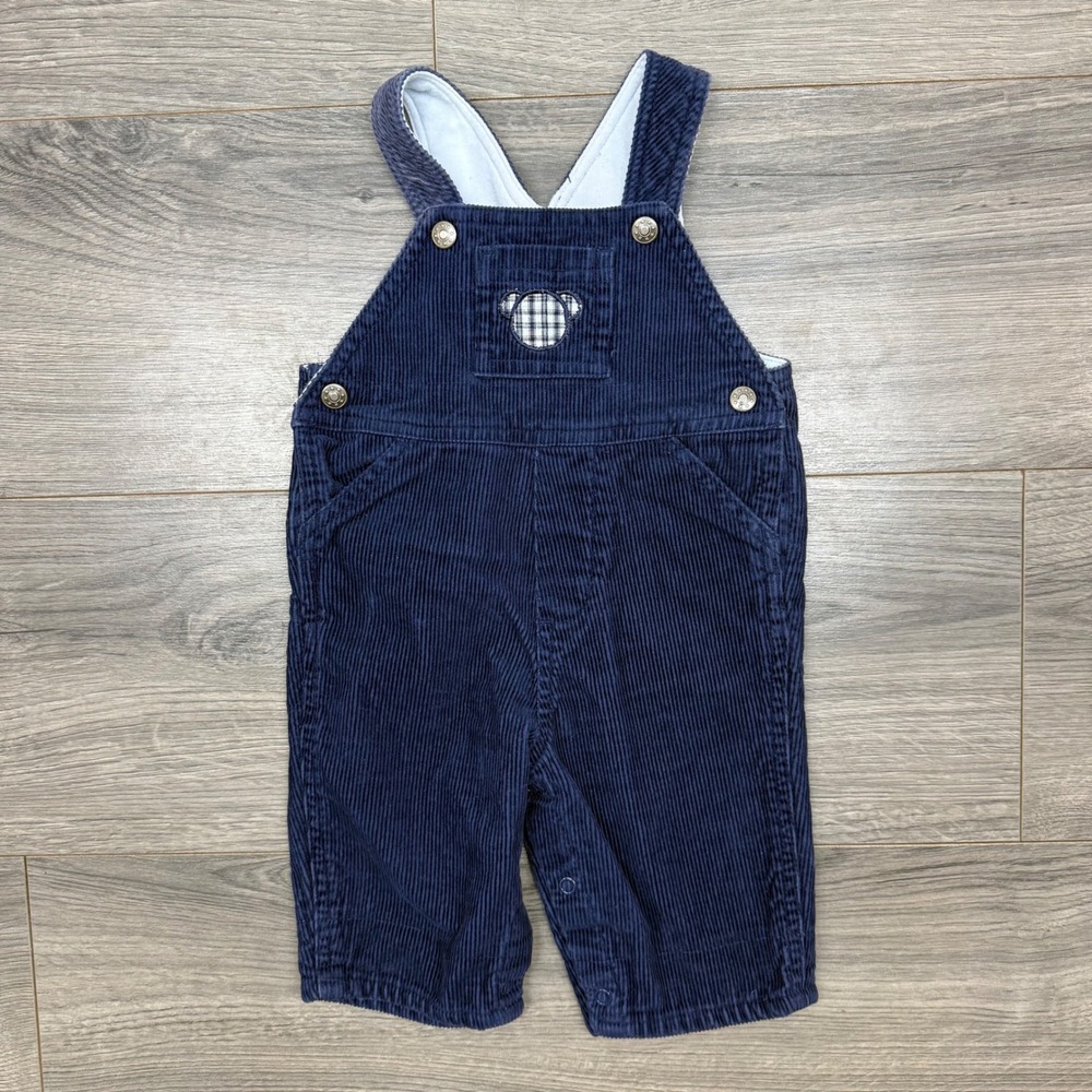 Vtg Baby UR It Navy Blue‎ Corduroy Bear Overalls Size 3/6M Cotton Bib Romper
